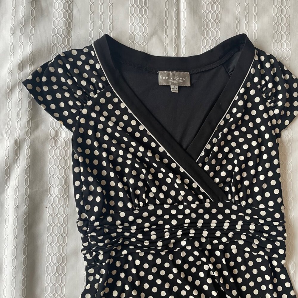 Bellissima Retro Midi Polka Dot V-Neck Dress - Picture 4 of 11